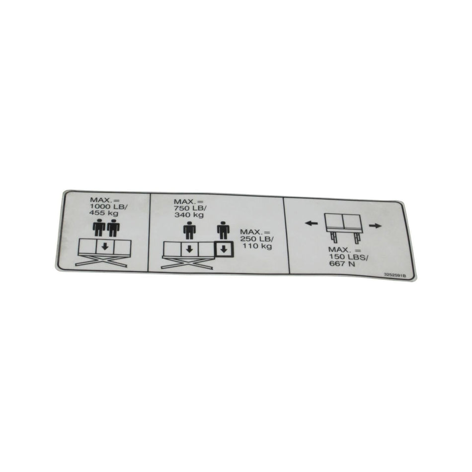 JLG Part # 3252591 - NAMEPLATE. CAPACITY (1000 LB)