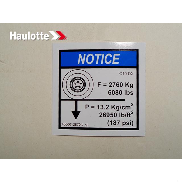 Haulotte Part # 4000012870 - GROUND PRESSURE LOAD C10DX