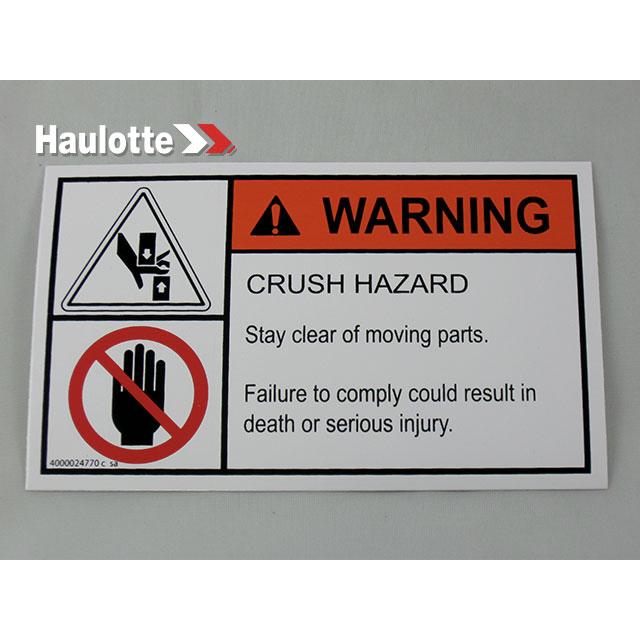 Haulotte Part # 4000024770 - Decal-Warning-Crush Hazard