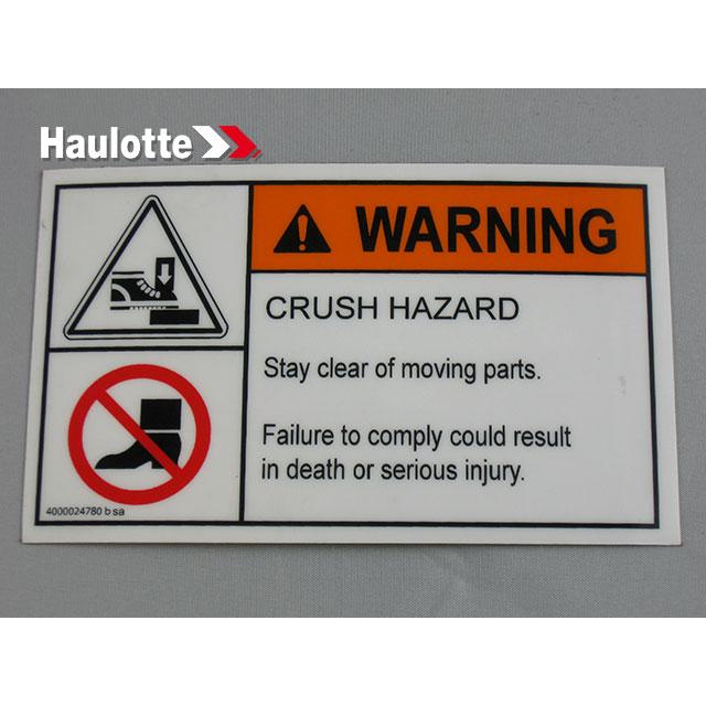 Haulotte Part # 4000024780 - FEET INJURY LABEL