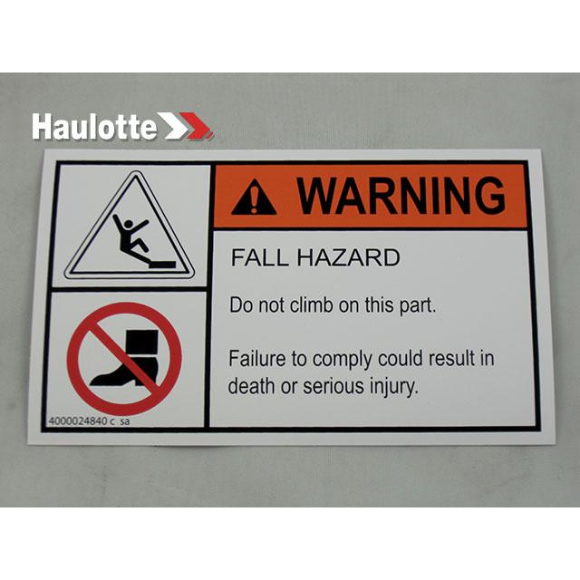 Haulotte Part # 4000024840 - Decal-Warning-Fall Hazard