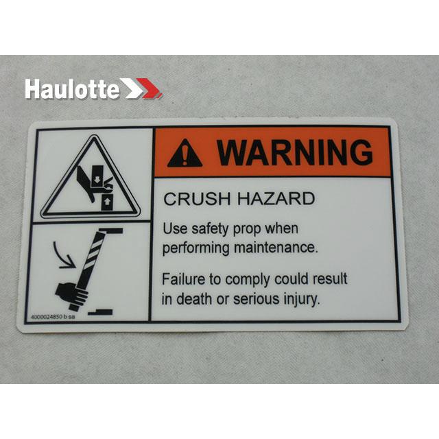 Haulotte Part # 4000024850 - Decal - Crush Hazard Warning