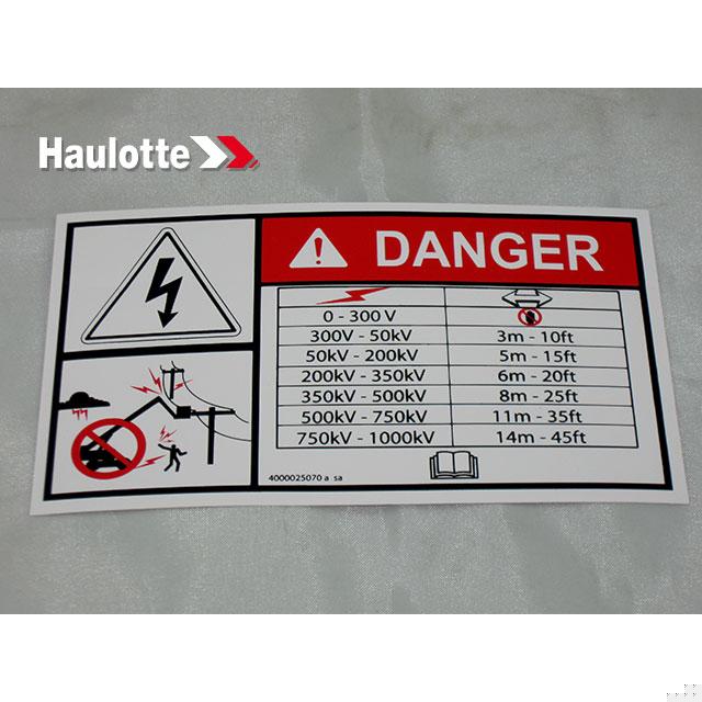 Haulotte Part # 4000025070 - ELECTROCUTION DANGER