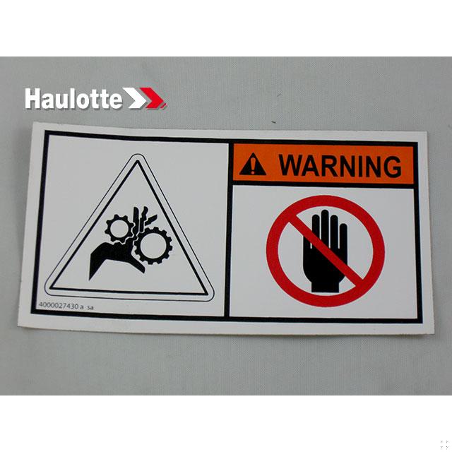 Haulotte Part # 4000027430 - HAND INJURY LABEL