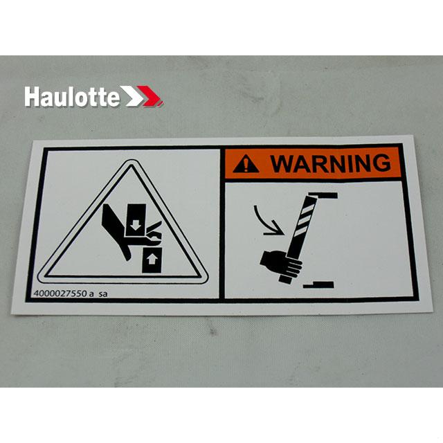 Haulotte Part # 4000027550 - HAND INJURY LABEL