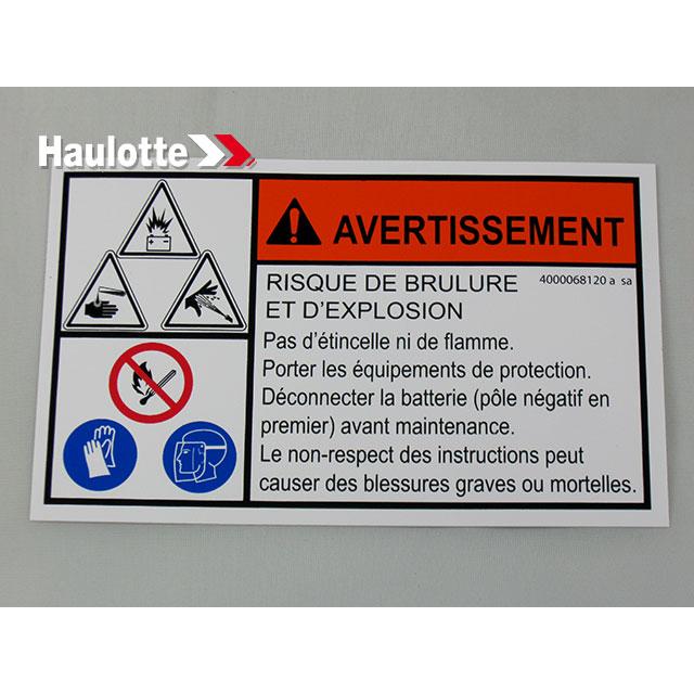 Haulotte Part # 4000068120 - HAND INJURY LABEL