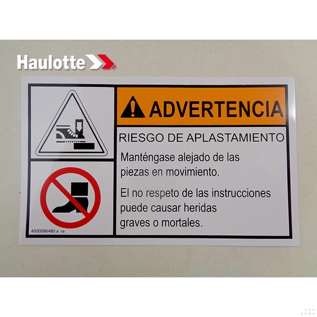 Haulotte Part # 4000086480 - FEET INJURY LABEL