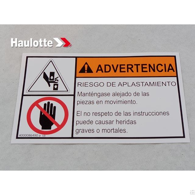 Haulotte Part # 4000086490 - HAND INJURY LABEL