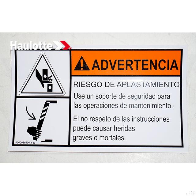 Haulotte Part # 4000086500 - HAND INJURY LABEL
