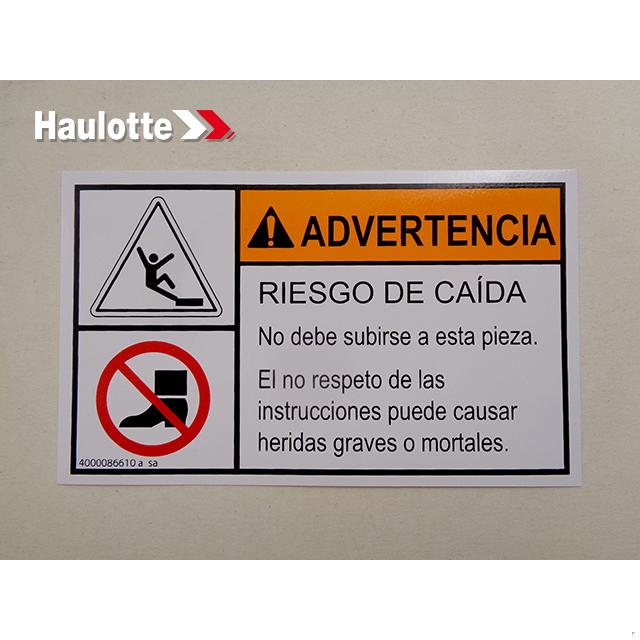 Haulotte Part # 4000086610 - FEET INJURY LABEL