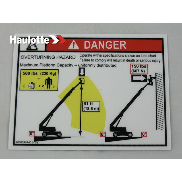 Haulotte Part # 4000096940 - Decal-Capacity-Single Load