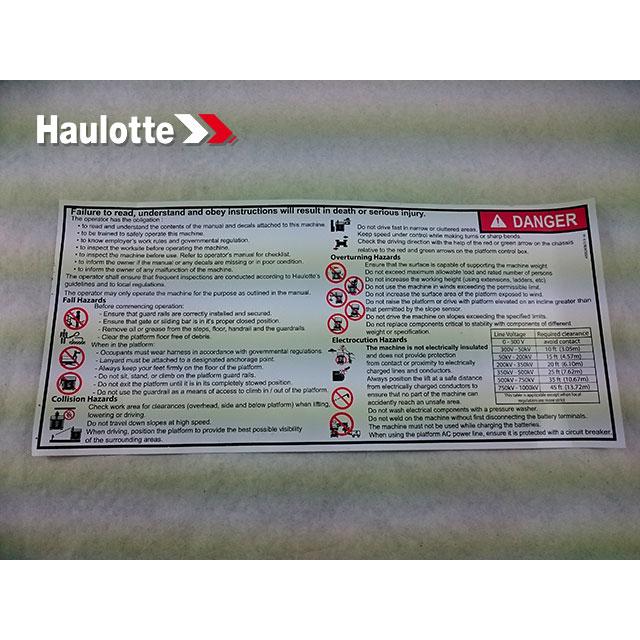 Haulotte Part # 4000243670 - INSTRUCTION LABEL