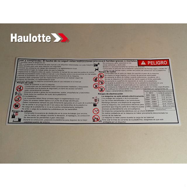 Haulotte Part # 4000243690 - INSTRUCTION LABEL