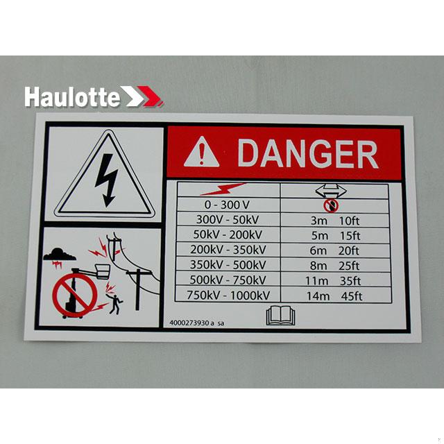 Haulotte Part # 4000273930 - ELECTROCUTION DANGER