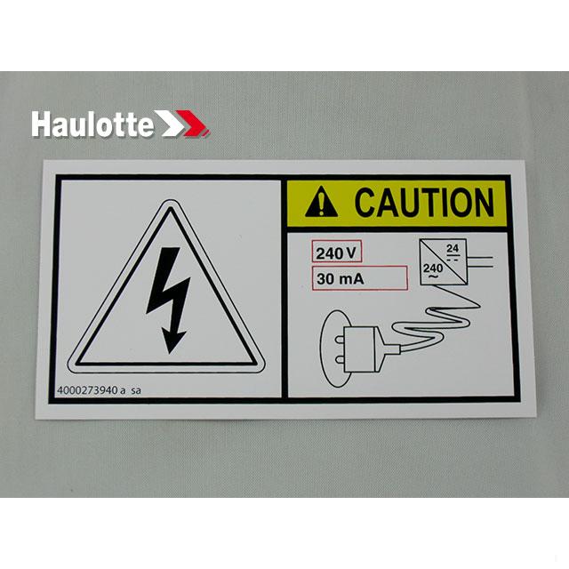 Haulotte Part # 4000273940 - ELECTROCUTION RISK LABEL 30MA