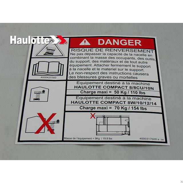 Haulotte Part # 4000317600 - DANGER