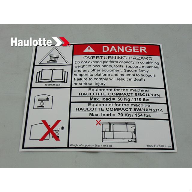 Haulotte Part # 4000317620 - DANGER