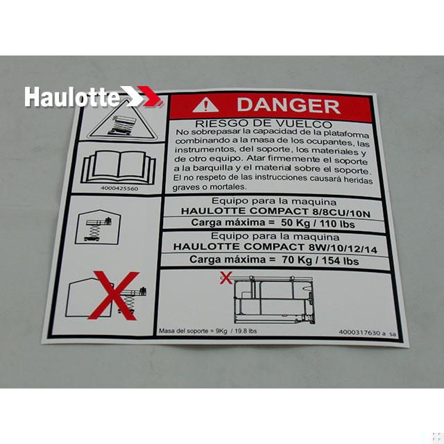 Haulotte Part # 4000317630 - DANGER