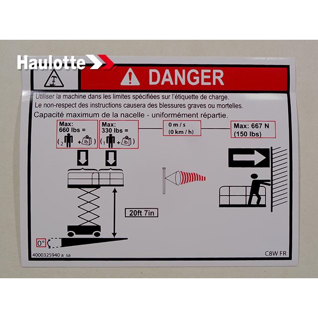 Haulotte Part # 4000325940 - LOAD HEIGHT C8W