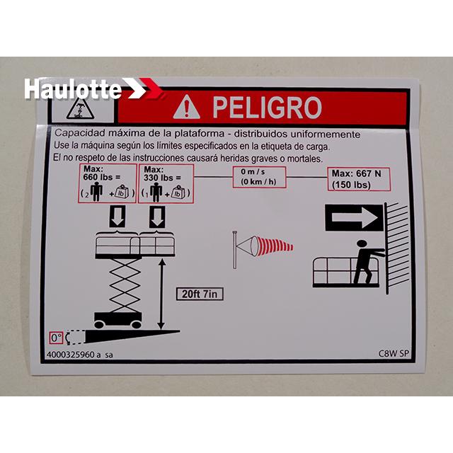 Haulotte Part # 4000325960 - LOAD HEIGHT C8W