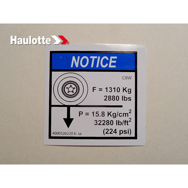 Haulotte Part # 4000326220 - GROUND PRESSURE LOAD C8W