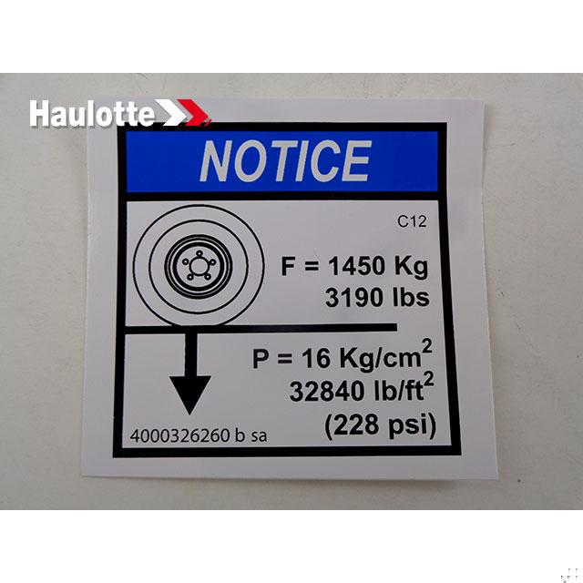 Haulotte Part # 4000326260 - GROUND PRESSURE LOAD C12