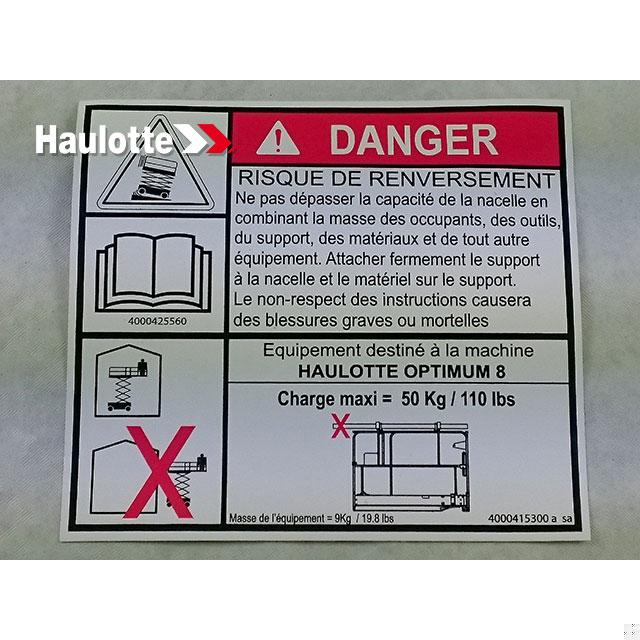 Haulotte Part # 4000415300 - LABEL DOOR  DANGER-LABEL DOOR