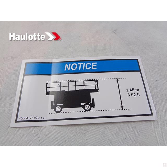 Haulotte Part # 4000417330 - INFORMATION EXPLANATION C10RTE
