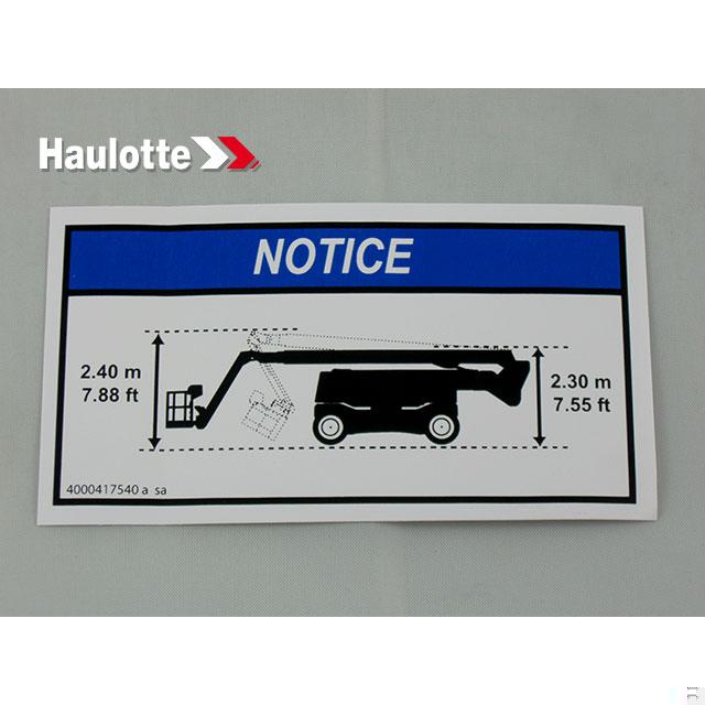 Haulotte Part # 4000417540 - INFORMATION EXPLANATION HA16RT