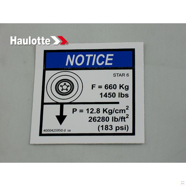 Haulotte Part # 4000425950 - GROUND PRESSURE LOAD