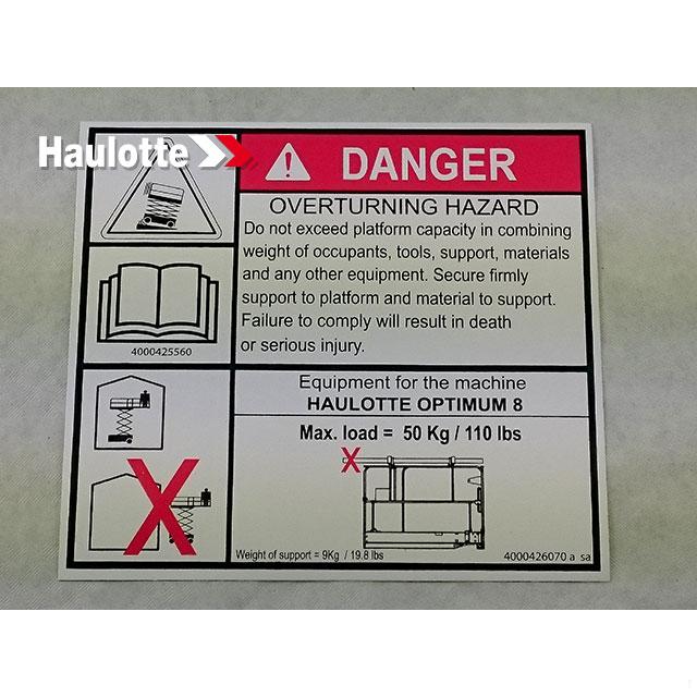 Haulotte Part # 4000426070 - LABEL DOOR