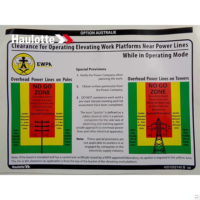 Haulotte Part # 4001052140 - POWERLINES LABEL EWPA