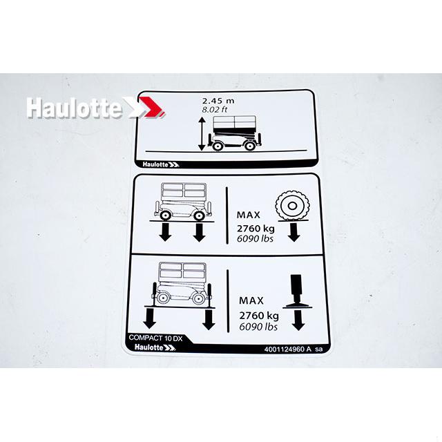 Haulotte Part # 4001124960 - INFO-EXPLANATION LABEL