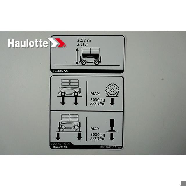 Haulotte Part # 4001124970 - ETIQUETTE HAUTEUR EFFORT SOL STABILISATEURS