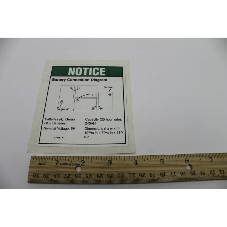 Genie Part # 43616. 43616GT - DECAL. NOTICE. BATTERY CONNECT
