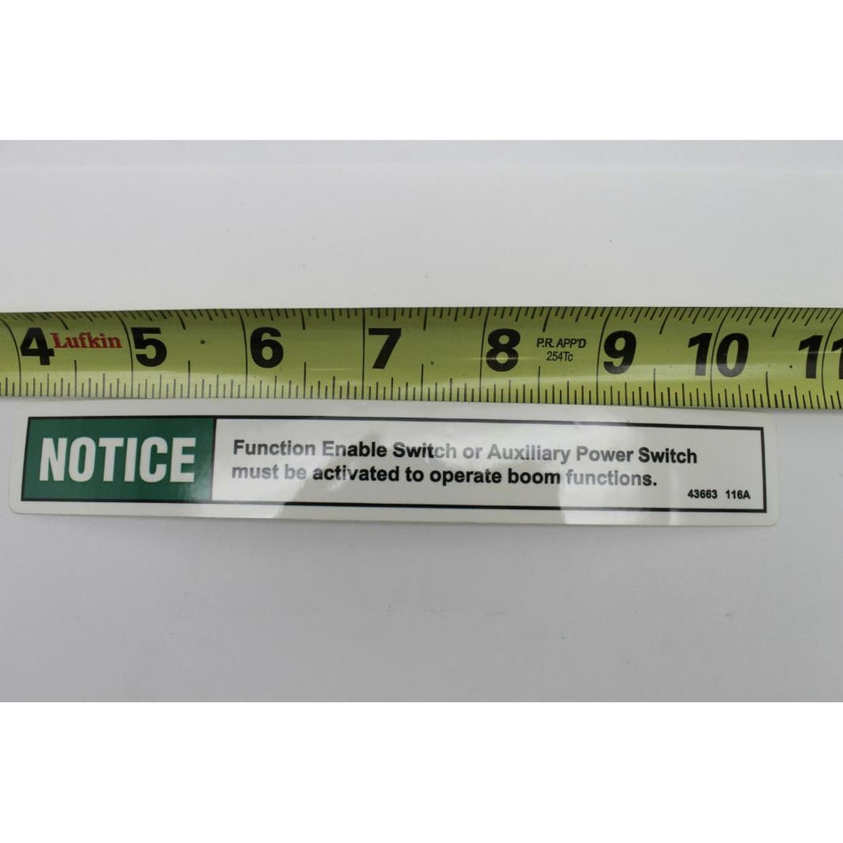 Genie Part # 43663. 43663GT - DECAL.NOTICE. FUNCTION ENABLE*