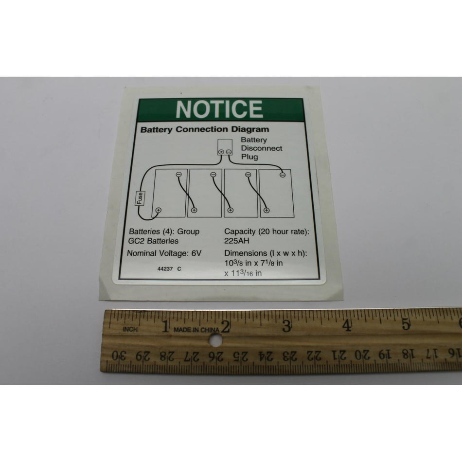 Genie Part # 44237. 44237GT - DECAL.NOTICE.BATTERY CONNECT