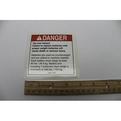 Genie Part # 44238. 44238GT - DECAL. DANGER. TIP-OVER. BATTR