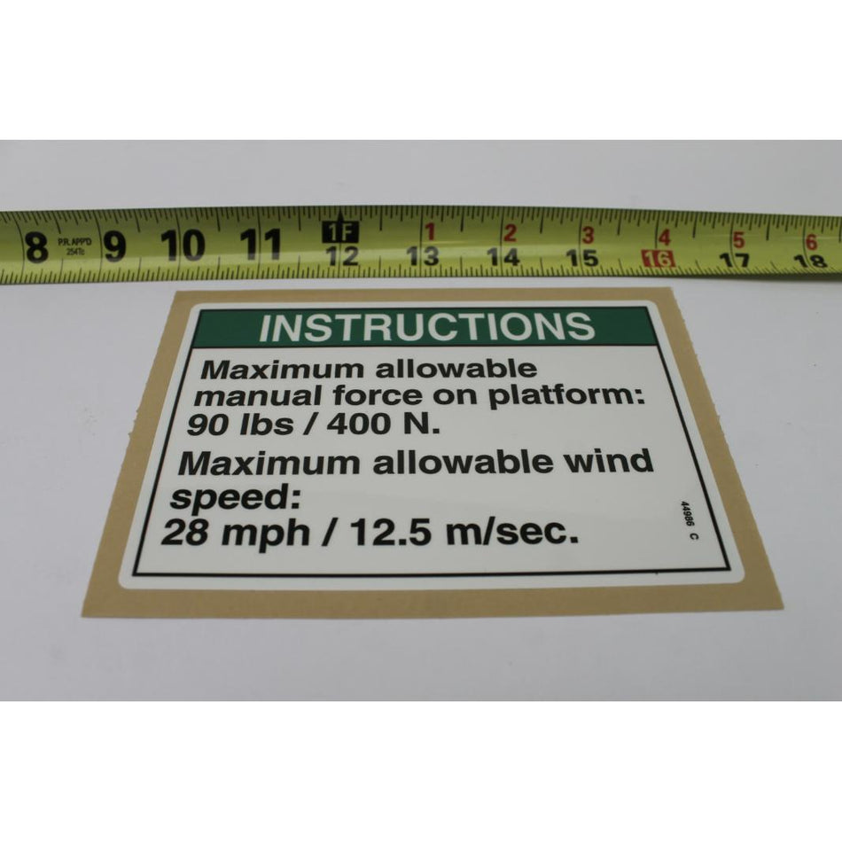 Genie Part # 44986. 44986GT - DECAL.INSTR.SIDE FRC/WIND.AUS