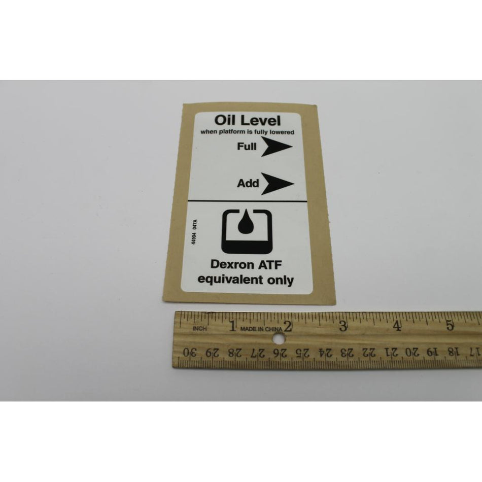 Genie Part # 44994. 44994GT - DECAL.LABEL.DEXRON/FLUID LEVEL