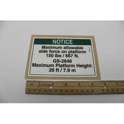 Genie Part # 52610. 52610GT - DECAL. NOTICE. SIDE FRC. 2646ANSI