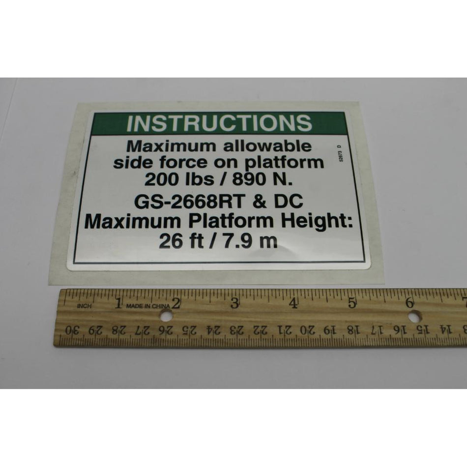 Genie Part # 52673. 52673GT - DECAL. NOTICE. SIDE FRC. 2668ANSI