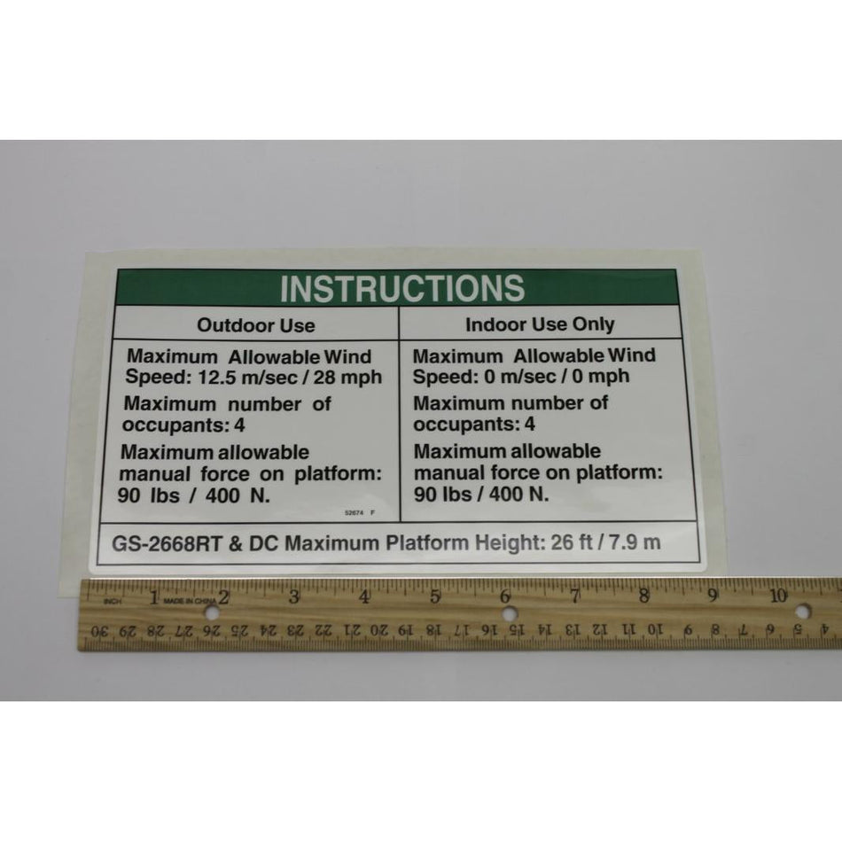 Genie Part # 52674. 52674GT - DECAL. NOTICE. SIDE FRC. 2668. AUS