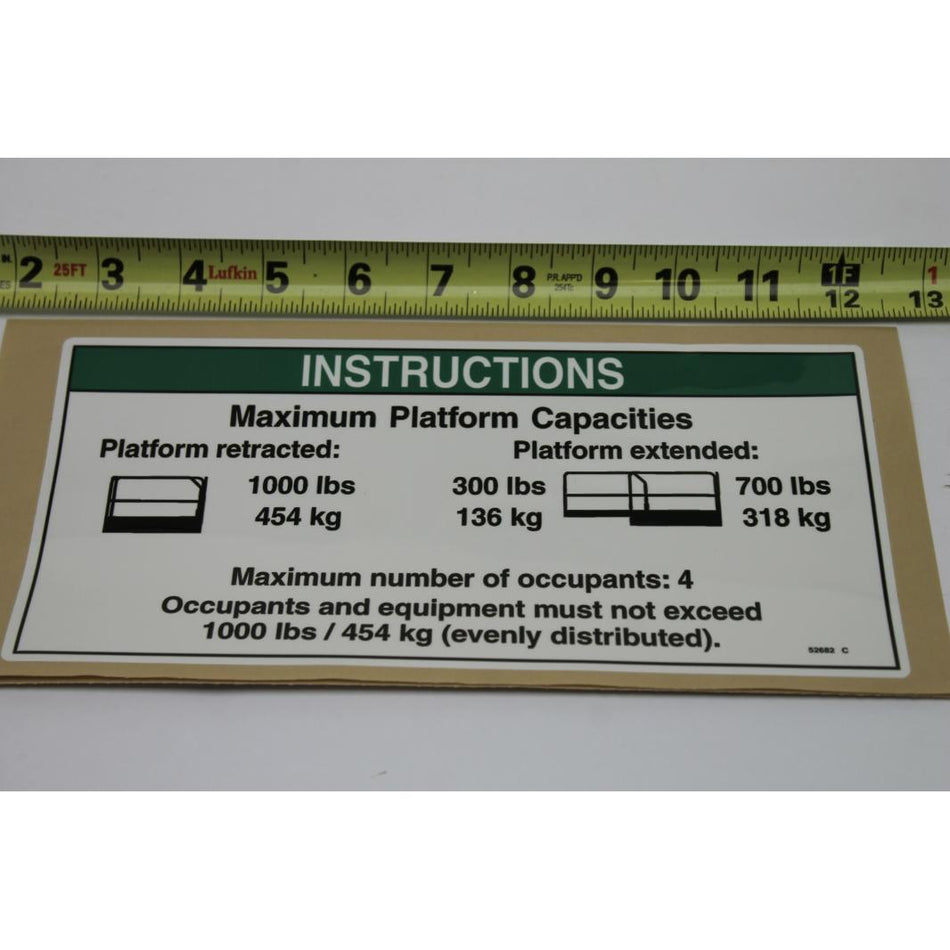 Genie Part # 52682. 52682GT - DECAL.NOTICE.MAX CAP 1000/300