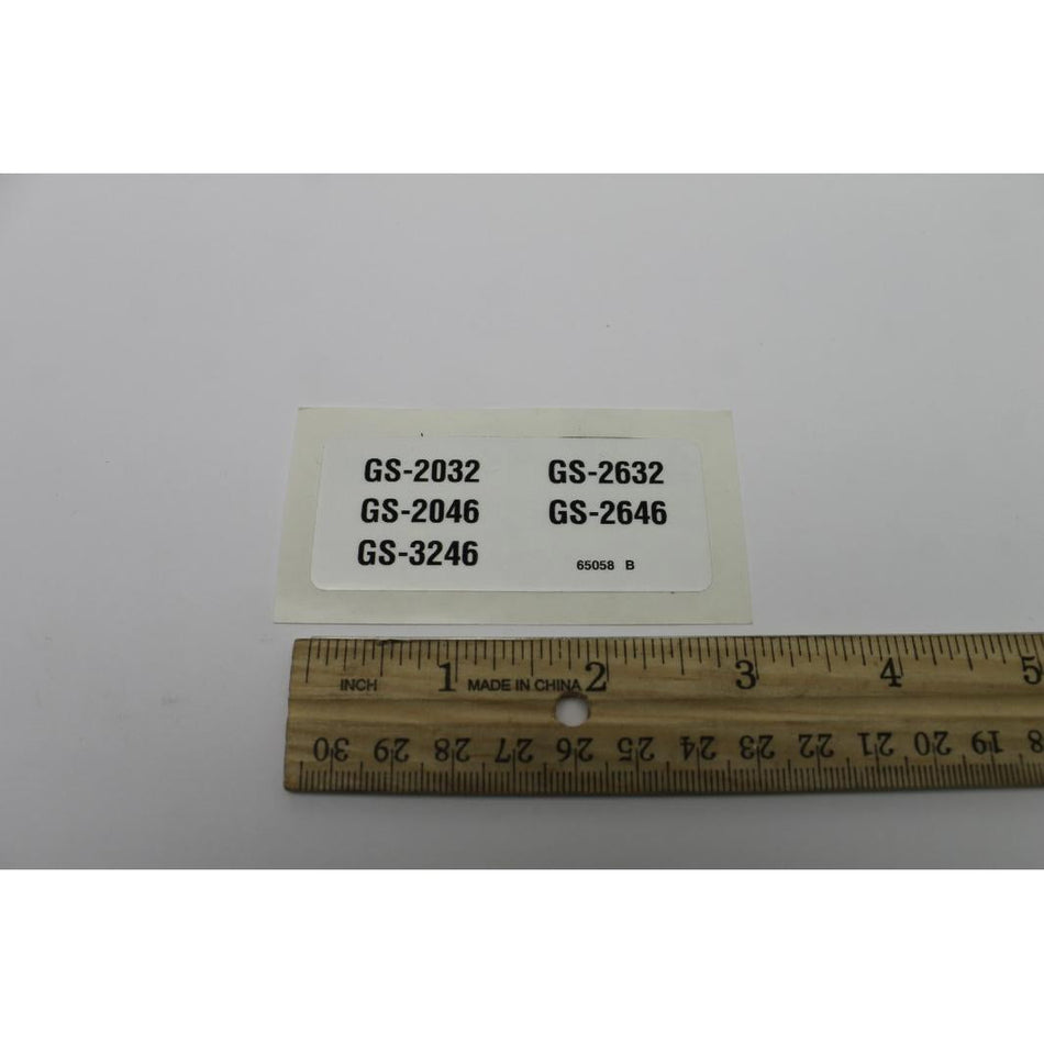Genie Part # 65058. 65058GT - DECAL. LABEL. GS32/46