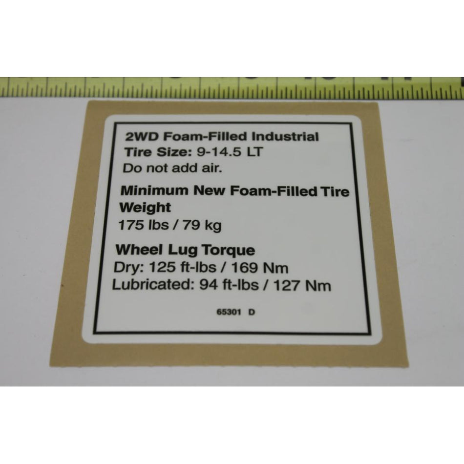 Genie Part # 65301. 65301GT - DECAL.NOTICE.FOAM-FILLED TIRES