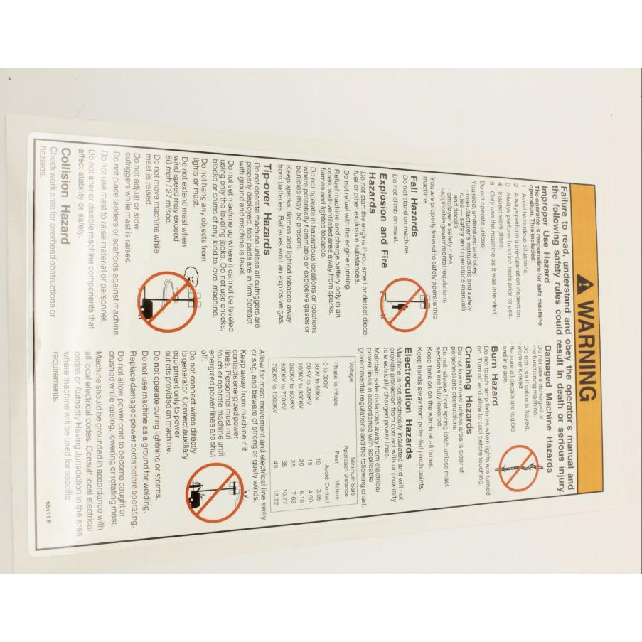 Genie Part # 65411. 65411GT - DECAL. WARNING. GENERAL SAFETY