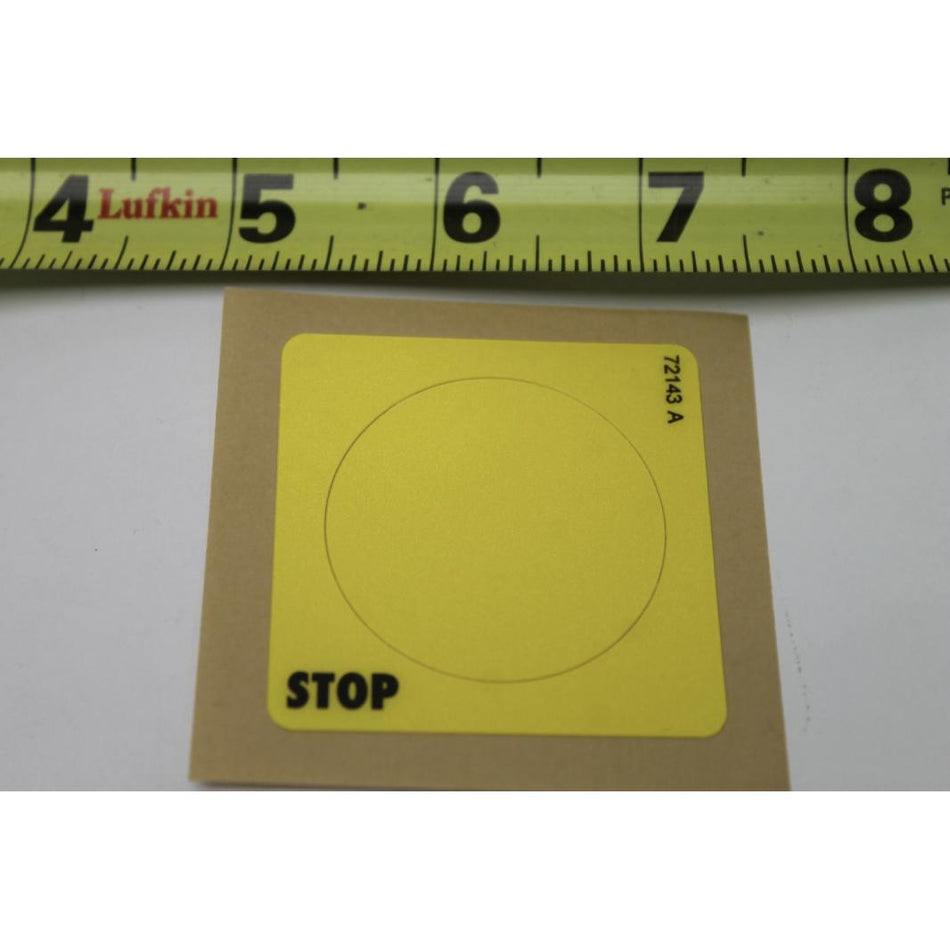 Genie Part # 72143. 72143GT - DECAL. EMERGENCY STOP. GR