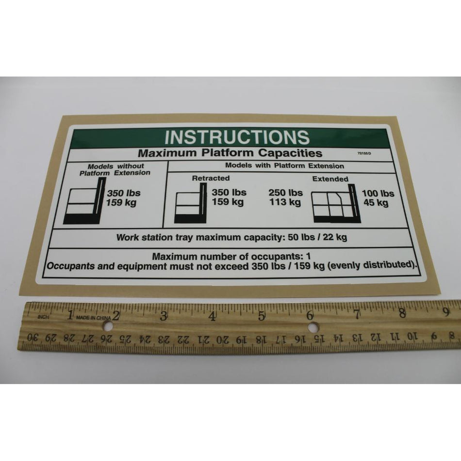 Genie Part # 72155. 72155GT - DECAL. MAX CAPACITY (350LB) GR