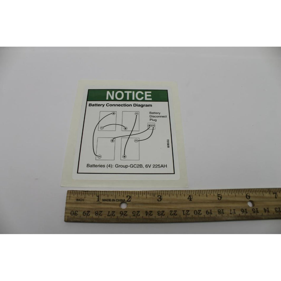 Genie Part # 72158. 72158GT - DECAL. BATTERY CONN DIAG. GR